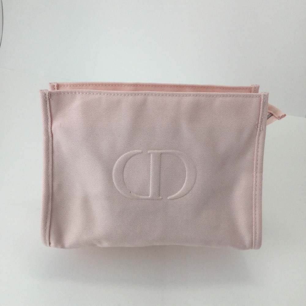 Dior Pink Canvas Cosmetic Makeup Bag Zipper Pouch